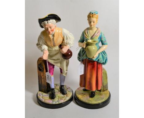 A pair of Royal Worcester figures, 'The Innkeeper' and 'Innkeeper's Wife', both modelled by James Hadley, one dated 1889, mod