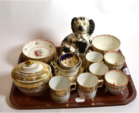Tea bowls and saucers; a gilt sucrier and coffee cans etc 