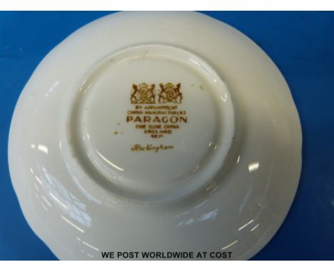 A quantity of Royal Doulton Arcadia teaware, ribbon plates, cruet and undertray, Wedgwood majolica style centrepiece and two 