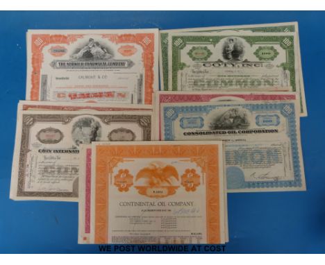 Twenty five share certificates including tea, wireless, pharmaceutical, steel, oil etc 