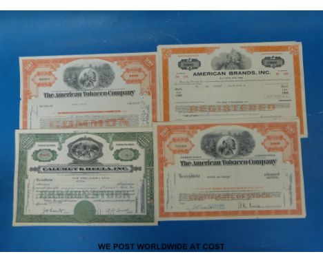 A quantity of share certificates with American native Indian illustration including banks, tobacco etc 