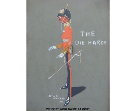 "Stick" Walsh pair of watercolours /gouache of military figures entitled "The RAMC" and "The Die Hards" (each 36 x 26cm)