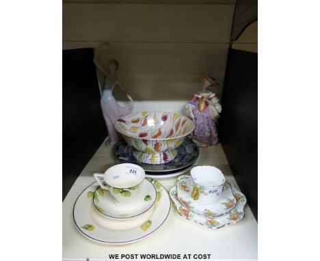 A quantity of ceramics to include Nao figure, Wedgwood Art Deco trio, Spode floral plate etc