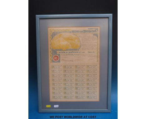 Twenty four share certificates all French colonial and slavery related, one framed