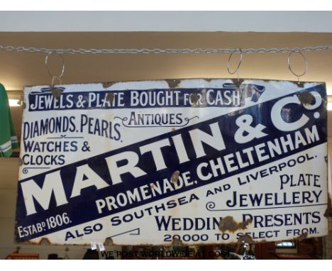 A large enamel advertising sign for Martin & Co. Jewellers, Promenade, Cheltenham (76 x 152cm)