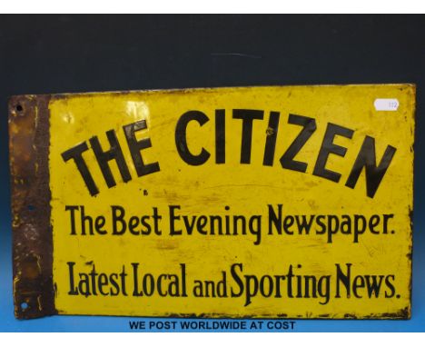 A double sided enamel sign of Gloucestershire / Gloucester interest, 'The Citizen, The Best Evening Newspaper -  Latest Local