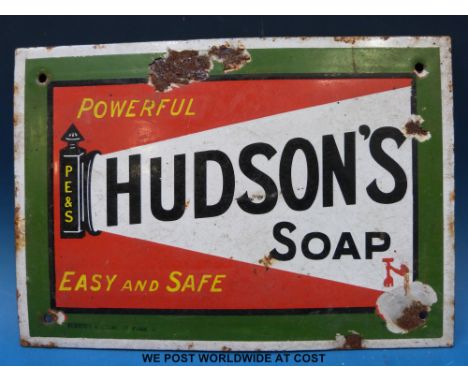 A small Hudson's Soap enamel sign (18 x 25cm) 