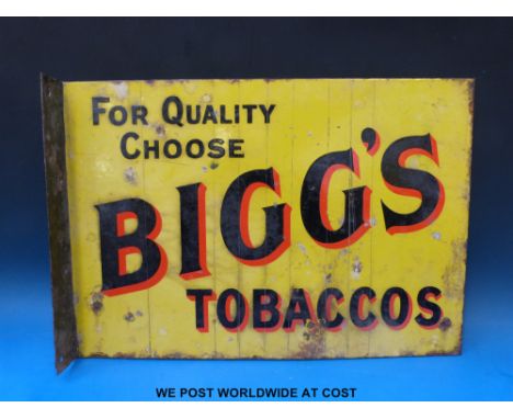 A double sided enamel advertising sign 'For Quality Choose Bigg's Tobaccos' (36 x 51cm) 