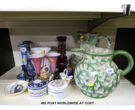 A quantity of mixed ceramics to include Royal Worcester, Dresden, small cat with anchor mark, Trentham artware, Masons etc