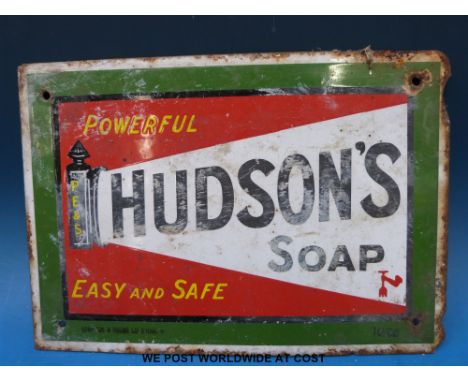 A small Hudson's Soap enamel advertising sign (18 x 25cm) 