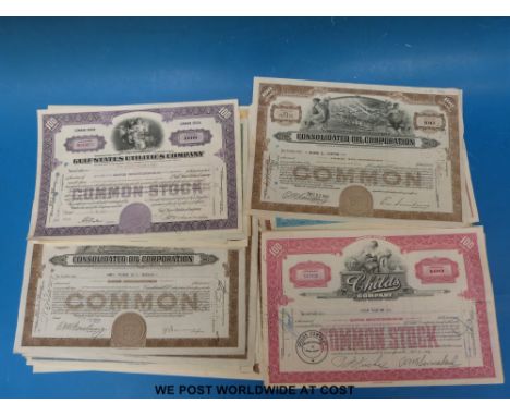 Thirty four share certificates including Virgina pulp and paper, oil, steel, sugar etc 
