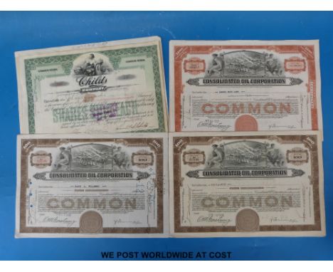 Fourteen share certificates relating to the Consolidated Oil Company and Childs Company 
