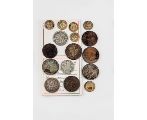 Bestehend aus: 1 Silbergroschen 1864 Preußen (Silber 220). 1/2  Mark 1919 (Silber 900). 5 x 5 Cents Niederlande (3 x 1850, 18