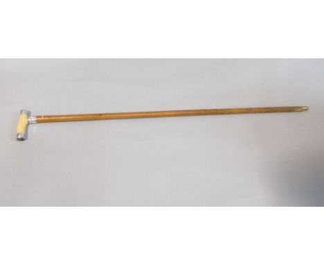 Malacca shafted walking stick with ivory handle and silver collar