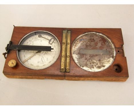 WWI General Peigne Artillery compass with mahogany casework and remains of printed instructions