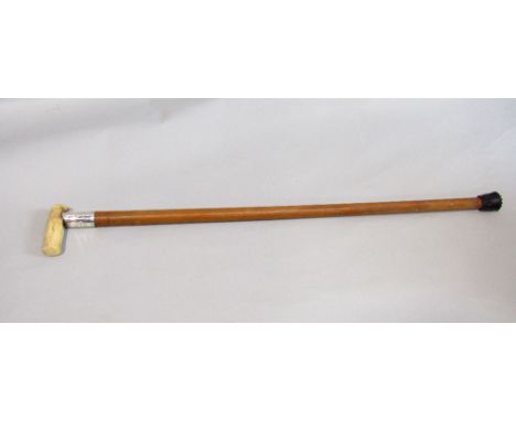 Malacca shafted ivory handled walking stick with silver collar