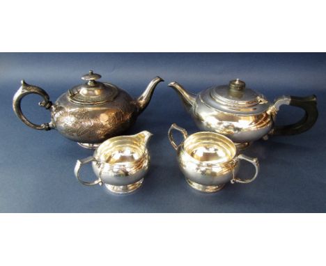 1940s silver three piece, squat ovoid tea service comprising teapot, milk jug and sucrier, maker Mappin &amp; Webb, Sheffield