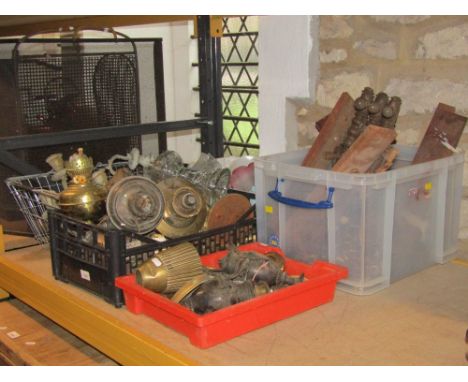A quantity (5 boxes) of various mainly lighting effects including oil lamp bases, frame, shade, etc