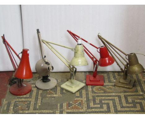 Six various vintage Herbert Terry 'Anglepoise' lamps in various colourways, to include a small shade example