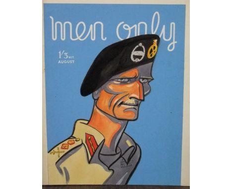 A gouache study for a magazine cover - Men Only, showing a caricature portrait of Field Marshall Montgomery, 37 x 28cm approx