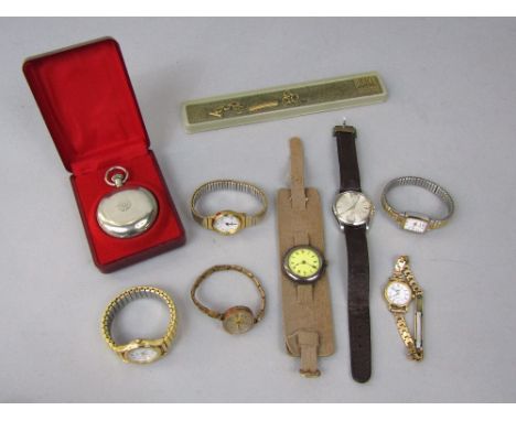Collection of vintage watches to include a military silver lug head watch with leather strap, a further Titus gent' watch, fi