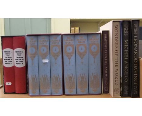 A collection of mixed Folio Society books including J R Tolkien, boxed set of The Lord of the Rings, the boxed set of The Ara