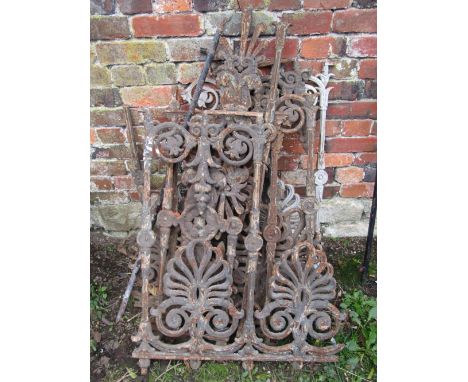 Ten sections/fragments of 19th century cast iron railing with decorative pierced anthemion and further detail