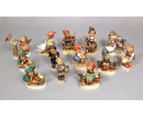 A collection of thirteen Hummel figures of children including bird duet, chimney sweep, boy goatherd, etc