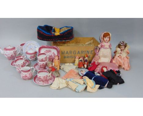 Collection of vintage dolls including a small bisque headed doll with closing eyes by Johann Walther &amp; Sohn, mould number