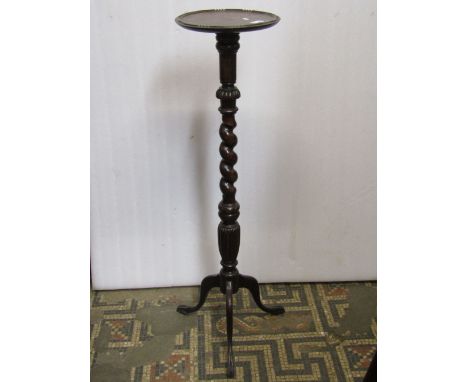 An Edwardian torchere on barley twist supports and tripod base and an Edwardian ebonised single chair and a 19th century two 
