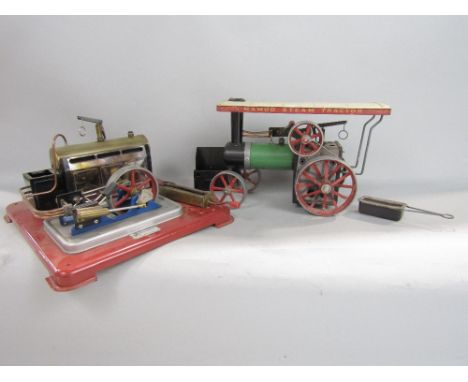 A Mamod locomotive and horizontal stationary engine