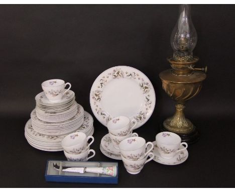 A collection of Spode dinner and tea wares with floral border decoration comprising eight dinner plates, eight dessert plates
