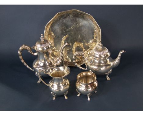 Good quality silver plated baluster four piece tea service comprising a tea pot, water jug, milk jug and sucrier, with stylis