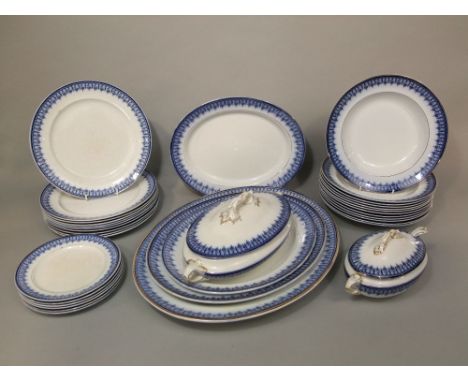 A collection of late 19th century Wedgwood &amp; Co Rothesay pattern blue and white printed dinnerwares comprising tureen and