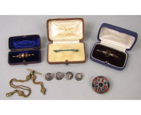 Mixed lot of jewellery comprising a stylised 9ct bar brooch set with an opal and pink garnets and a further example set with 