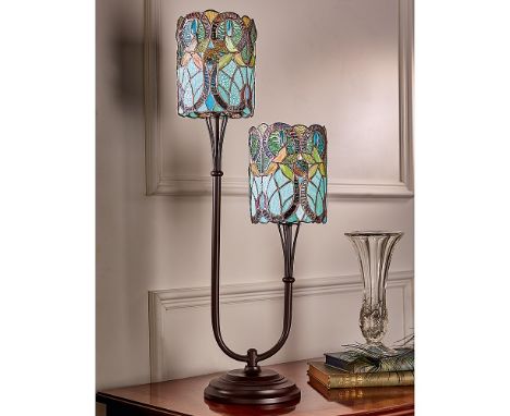 A Tiffany style double lamp, by Museum Collection, unused and boxed, image is a library photograph.