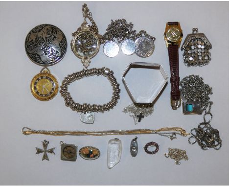 Various silver and costume jewellery to include a heart bracelet