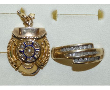 A 9ct gold dress ring, stamped 0.25 to the inside and a gold pendant, weight 6.4g