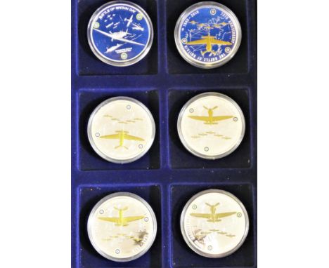 A limited edition proof silver plated with pad print "Battle of Britain" collection of 6, cased together with a space flown c