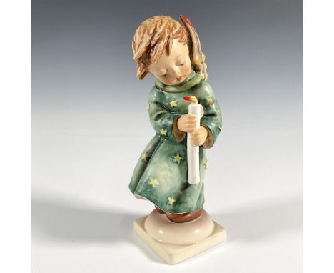 Hand-painted figurine depicting a wind-swept angel with a candle. Goebel TMK 5. Issued: 1972-1979Dimensions: 3.75"L x 3"W x 8