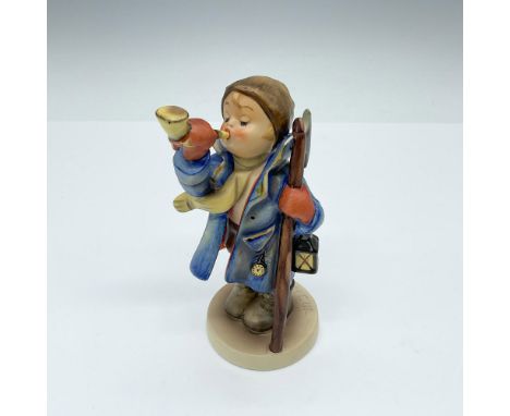 Hand painted porcelain figurine depicting a town crier with his lantern and horn. Goebel TMK5. Issued: 1972-1979Dimensions: 3