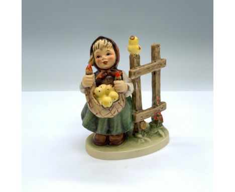 Hand-painted figurine depicting a young girl with baby chicks. Goebel backstamp on the bottom. Dimensions: 4"L x 2.5"W x 4.75