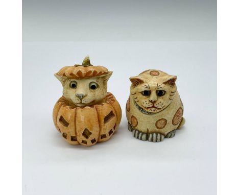 Two fabulous decorative boxes, both crafted from crushed marble. One depicts an adorable cat in a jack o' lantern, and the ot