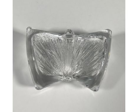 Lovely crystal paperweight in the shape of a butterfly with outstretched wings, with engraved underside. Daum France etched b