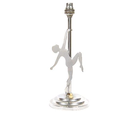 AN ART DECO CHROMIUM PLATED NUDE WOMAN 'SILHOUETTE' TABLE LAMP ON STEPPED ROUND BASE, 29CM H EXCLUDING FITMENT, C1940 