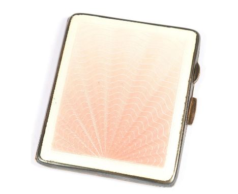 A SILVER PLATED AND SHADED PINK GUILLOCHE ENAMEL CIGARETTE CASE, 8 X 7.5 CM, BY J GLOSTER LIMITED, C1930, 3OZS 8DWTS 