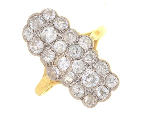 AN OLD CUT DIAMOND RING, PAVE SET IN GOLD MARKED 18CT, THE DIAMONDS 2CT APPROX, 4.5G, SIZE R½ 