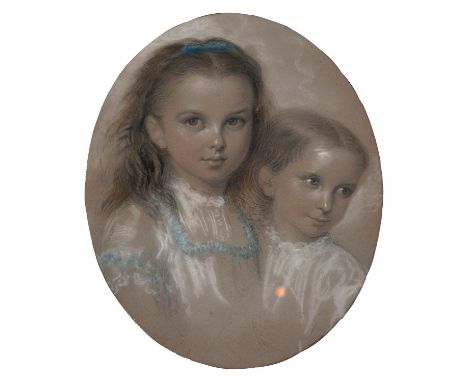 FOLLOWER OF GEORGE RICHMOND, PORTRAIT OF TWO CHILDREN, PASTEL, OVAL, 28 X 24CM 