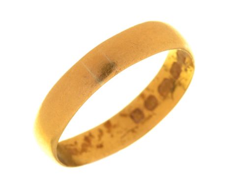 A 22CT GOLD WEDDING RING, BIRMINGHAM 1885, 2.5G, SIZE M&nbsp; 