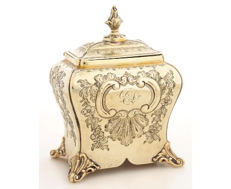 A GEORGE II STYLE EPNS BOMBE TEA CADDY, 14 CM H, LATE 19TH C 